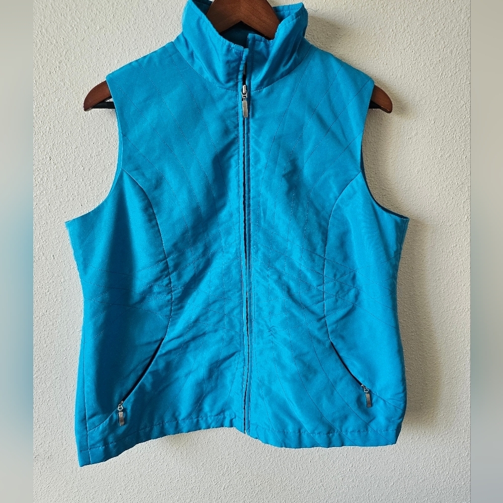 ALLISON DALEY II Aqua Blue Women's  Softshell Vest Collar Pockets size 12P.